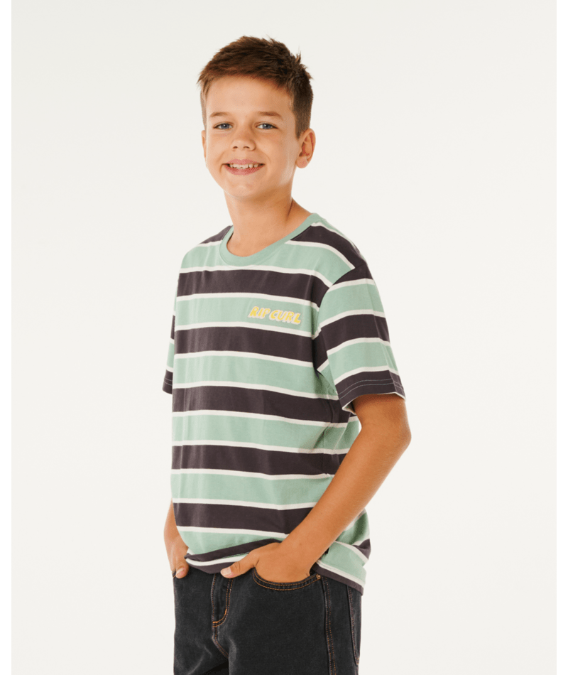 Rip Curl Eternal Shred Stripe Tee-Boy in ALOE