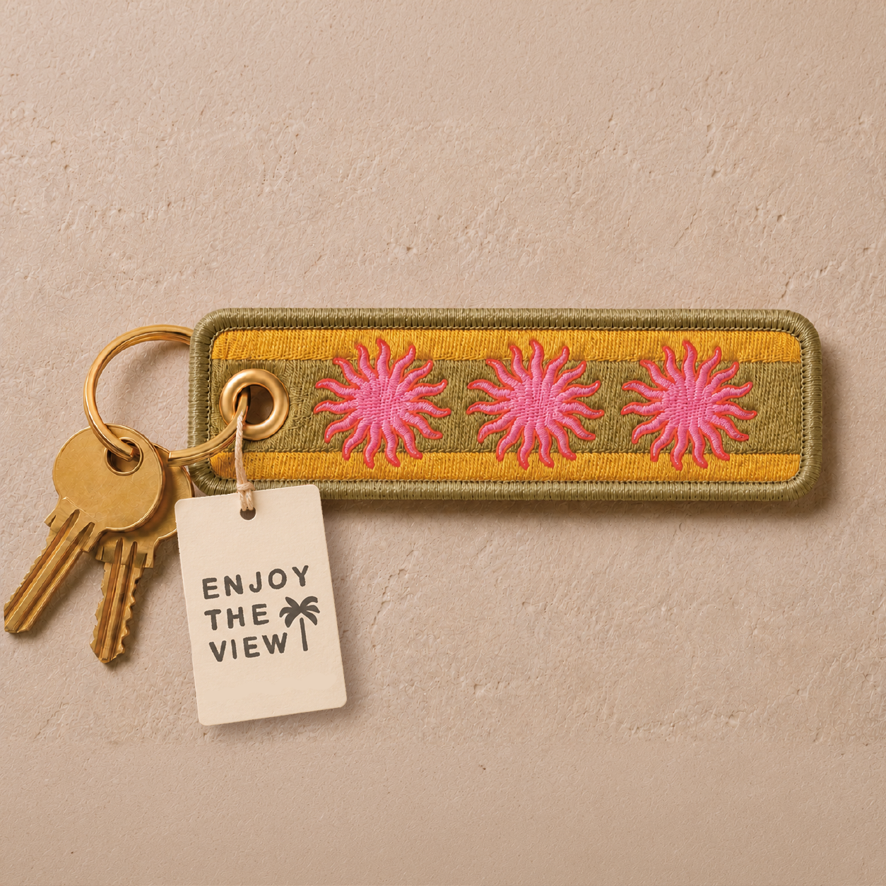 Sun Embroidered Keyring | Retro Coastal Keychain | Surf shop