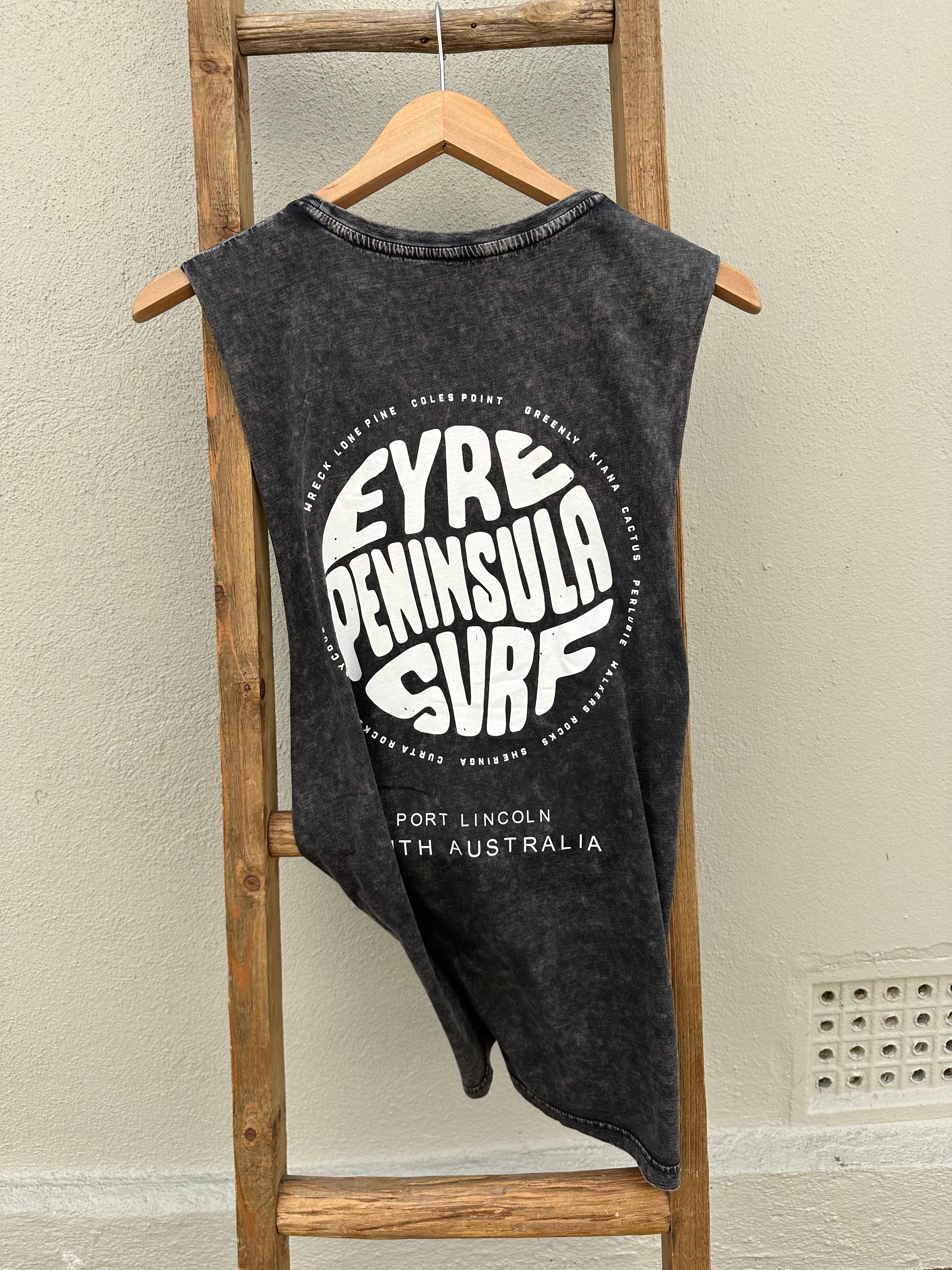 EP SURF Mens Signs Globe Tank - Black Stonewash/White