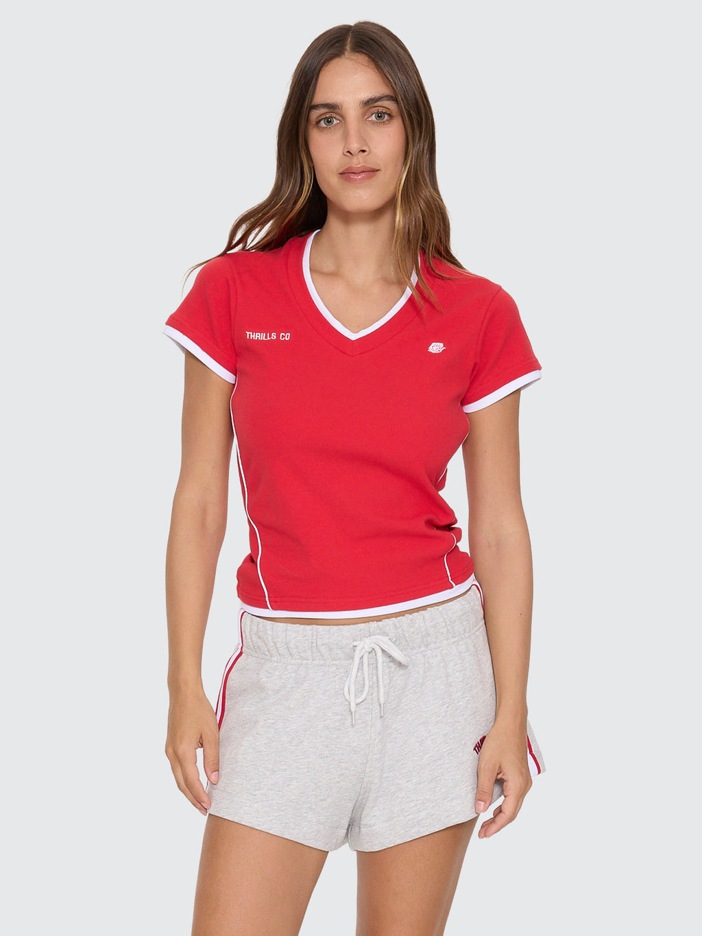 Thrills Co Tournament Of Roses V Neck Club Tee - Winning Red in Winning Red
