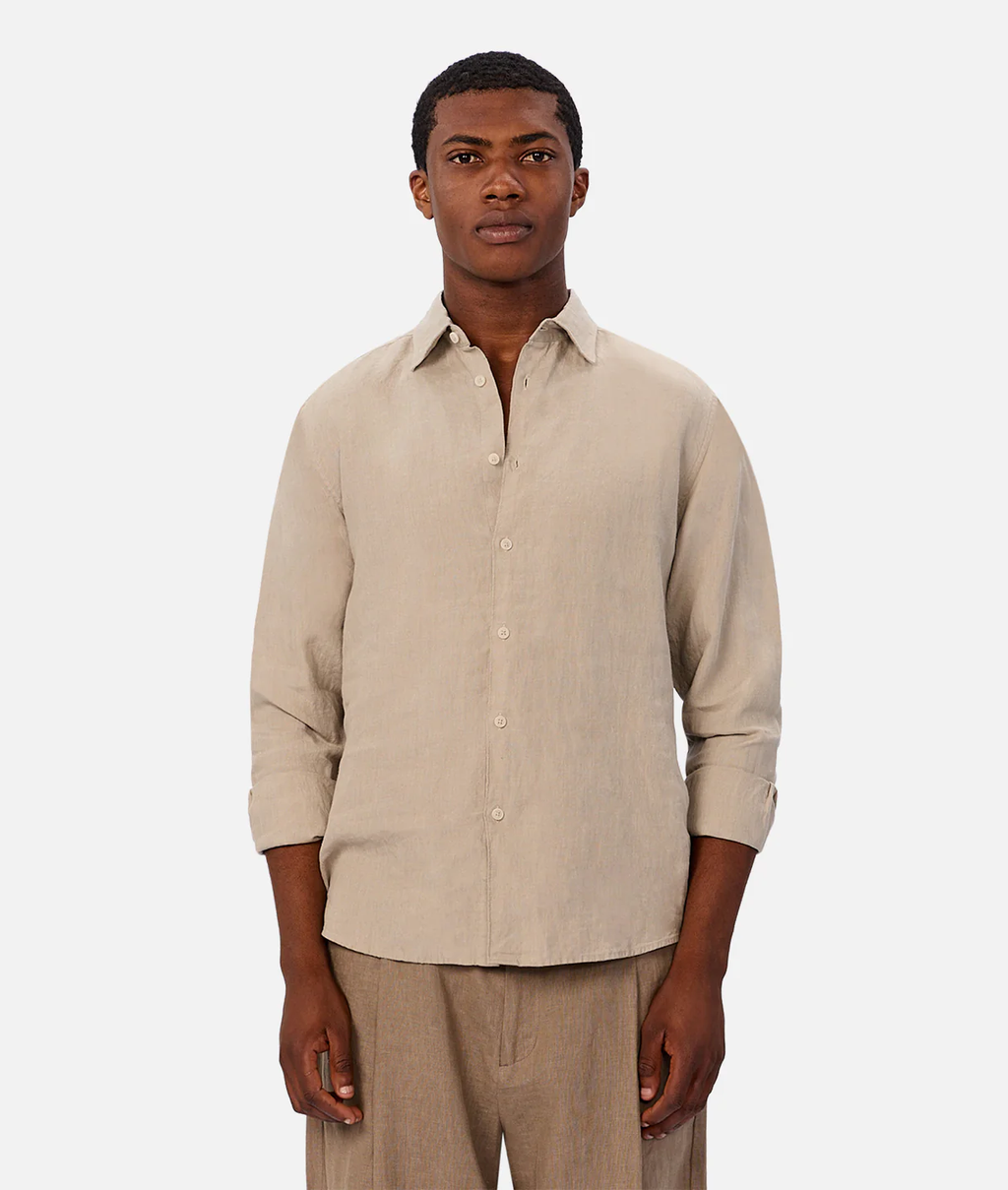 Industrie The St Martins Long Sleeve Linen Shirt - Denim in MOSS