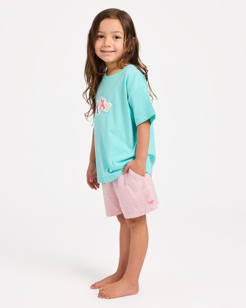 Roxy Girls 2-7 Aloha Blush Elastic Waist Shorts in POWDER PINK