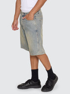 Thrills Co Filtered Mid Slacker Relaxed Long Denim Short - Granite Green Tint in Granite Green Tint