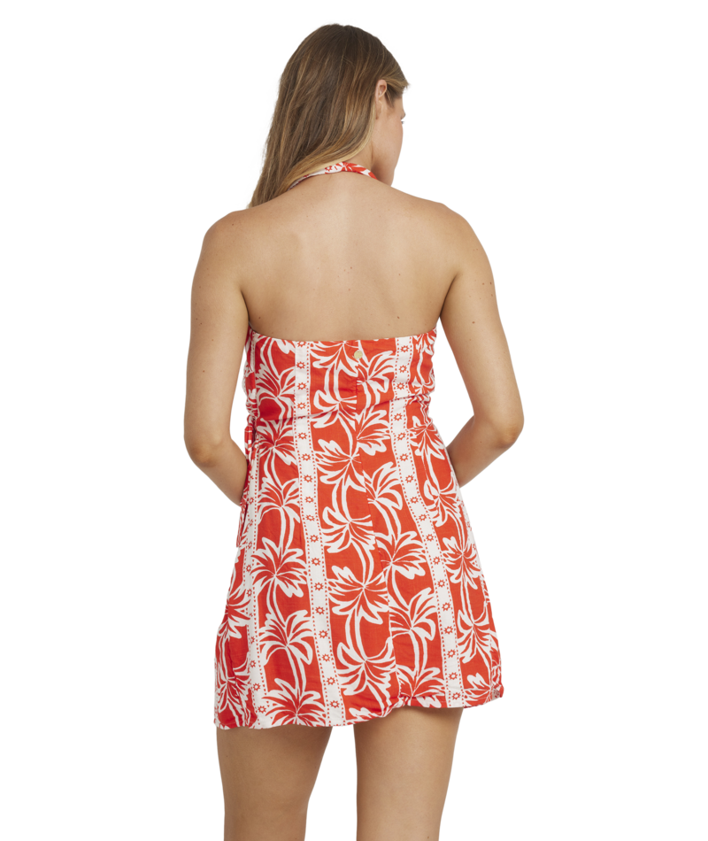 Billabong Row Of Palms Wrap Hltr Dress in RED ALOHA