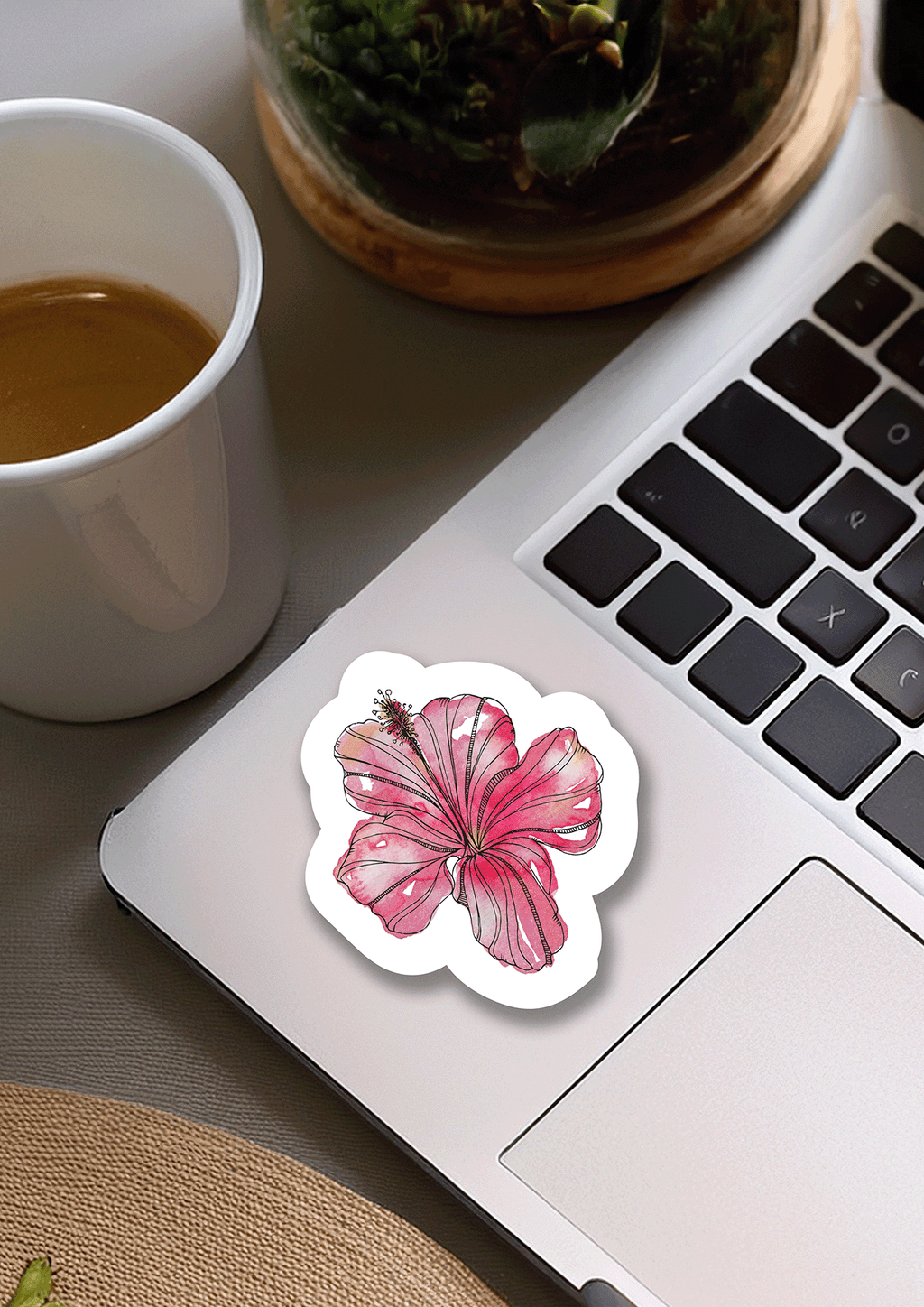 Trevena & Co Hibiscus Flower Watercolour Vinyl Sticker in Single