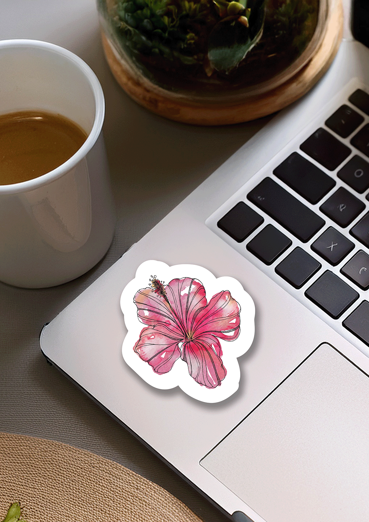 Trevena & Co Hibiscus Flower Watercolour Vinyl Sticker in Single