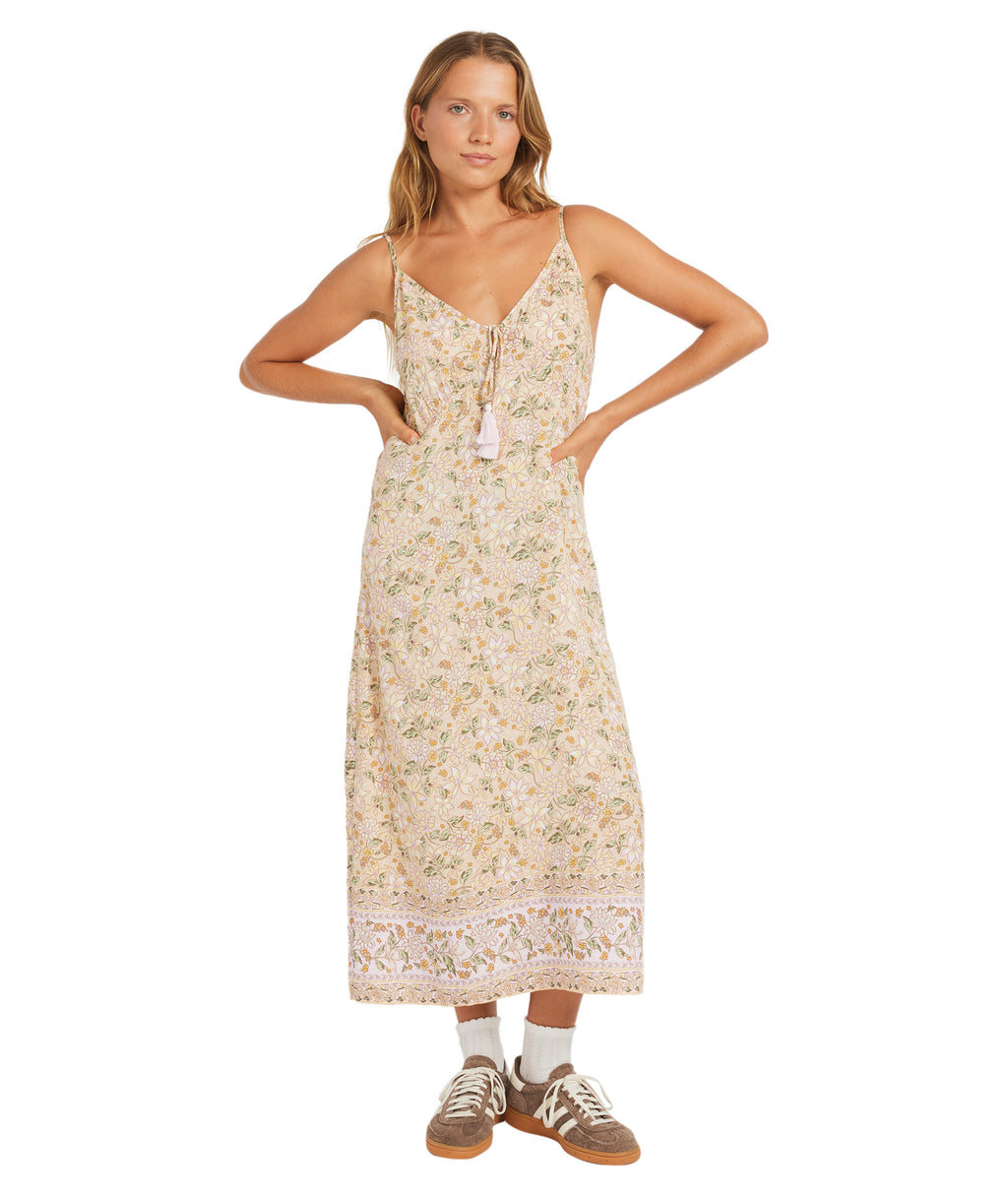 Roxy Garland Midi Dress in STONE