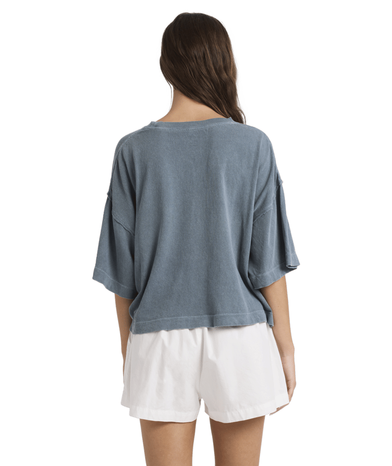 Roxy Warm Ups Oversized Crop Tee in DARK SLATE