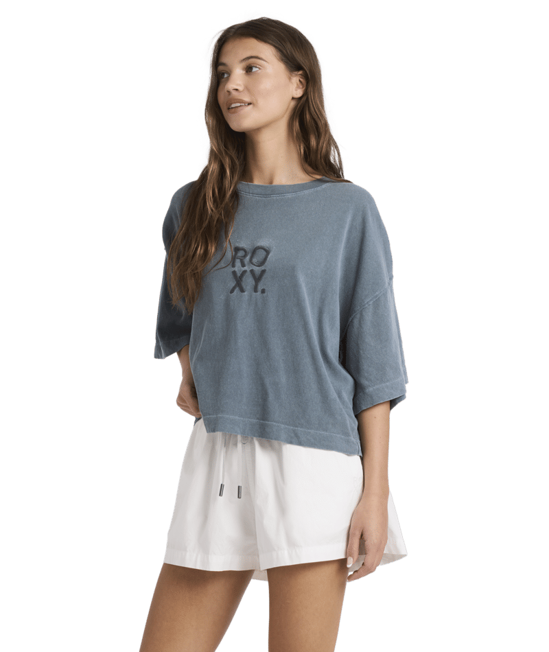 Roxy Warm Ups Oversized Crop Tee in DARK SLATE