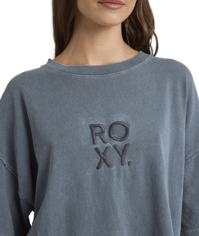 Roxy Warm Ups Oversized Crop Tee in DARK SLATE
