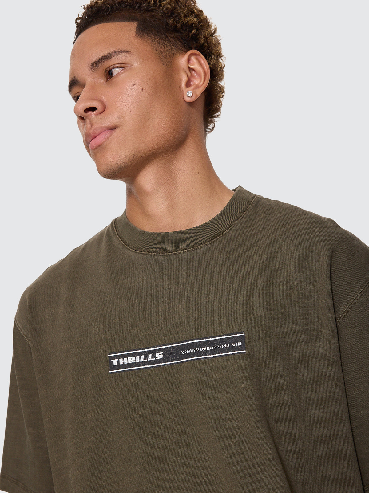 Thrills Co Paradise Built Oversize Box Crop Tee - Olive Night in Olive Night