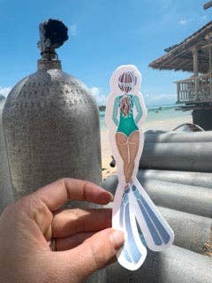 Trevena & Co Free Diver Girl Illustration Vinyl Sticker in Single