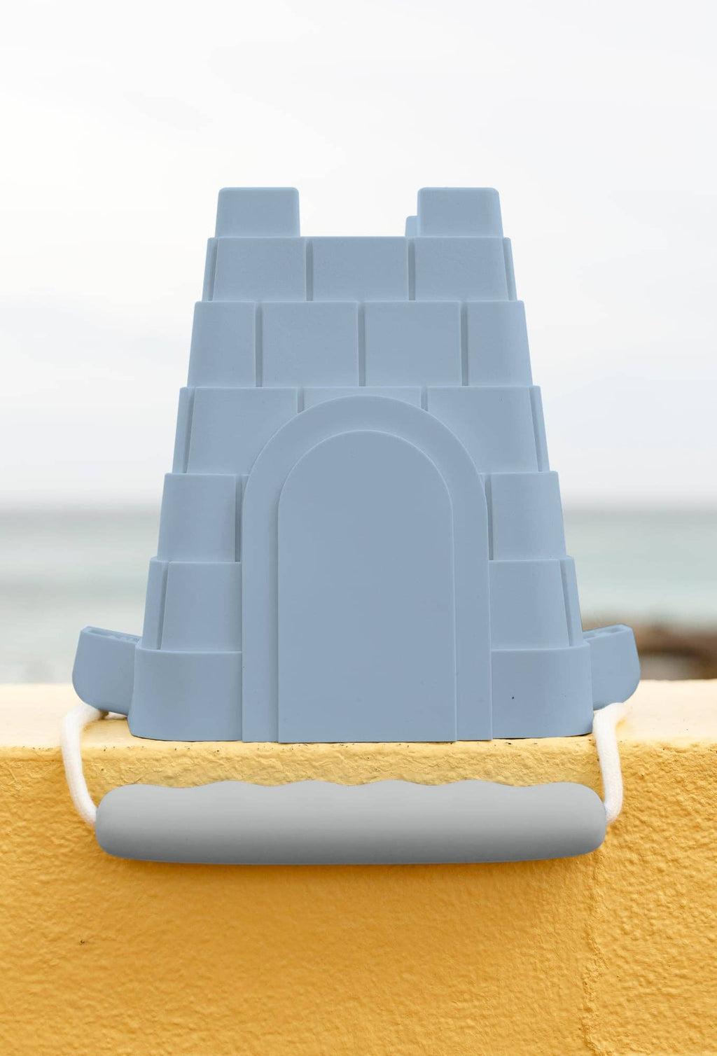Coast Kids Silicone Beach Bucket - Clovelly Castle in tan with sage handle