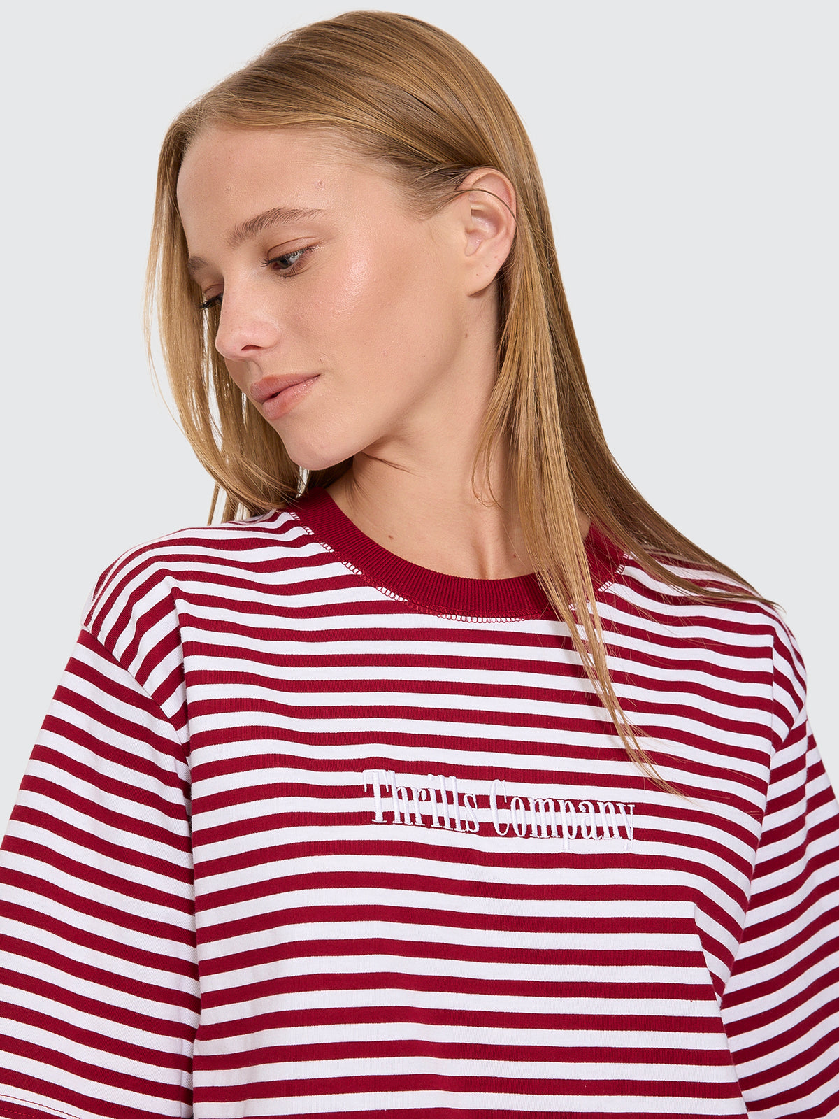 Thrills Co Primitive Stripe Square Tee - Sour Cherry Stripe in Sour Cherry Stripe