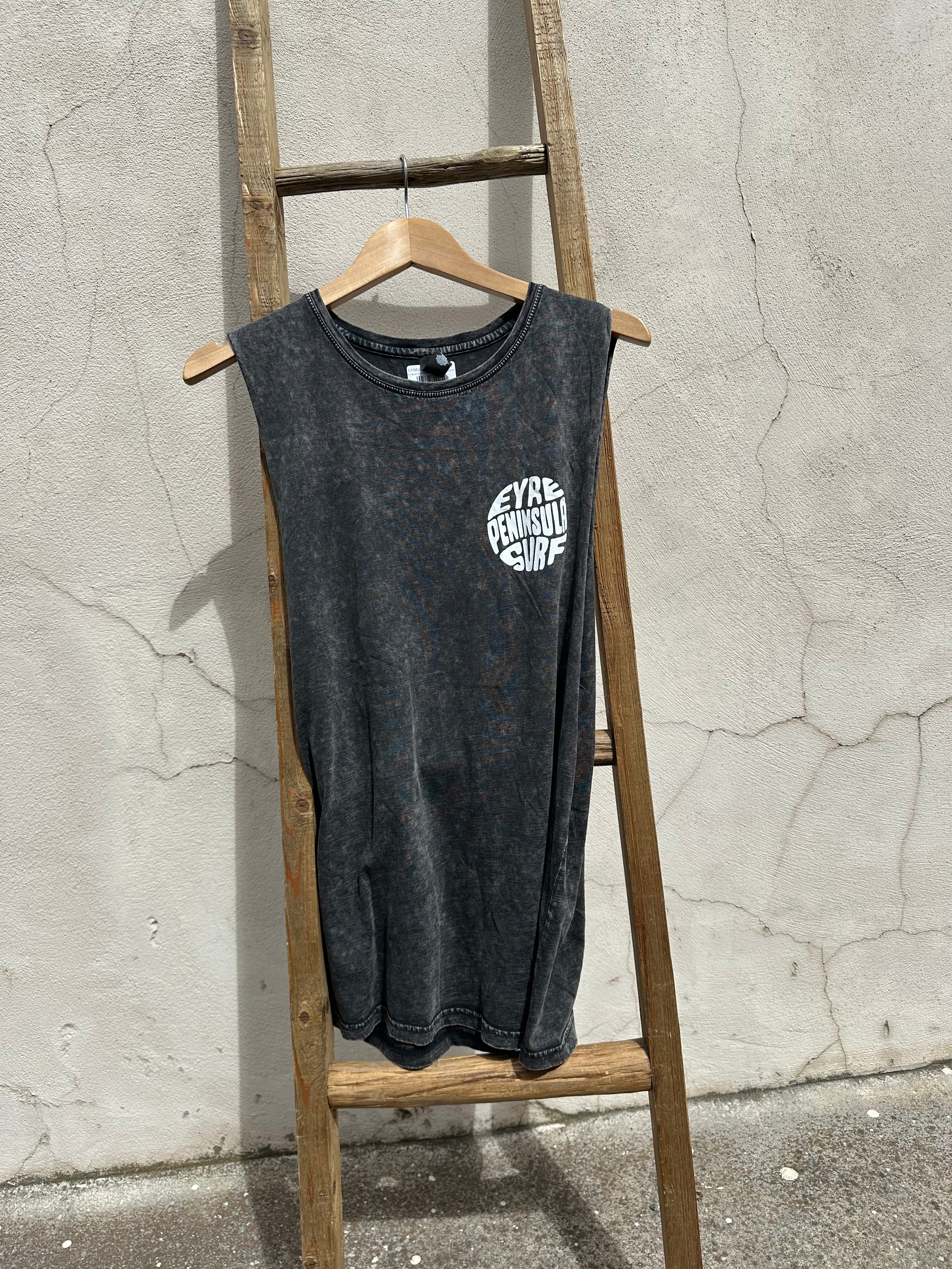EP SURF Mens Signs Globe Tank - Black Stonewash/White