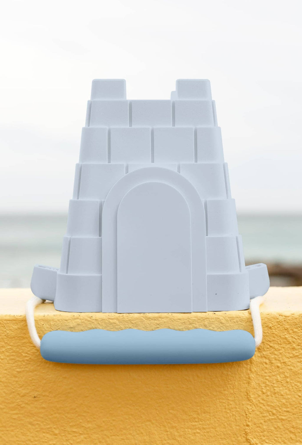 Coast Kids Silicone Beach Bucket - Clovelly Castle in tan with sage handle