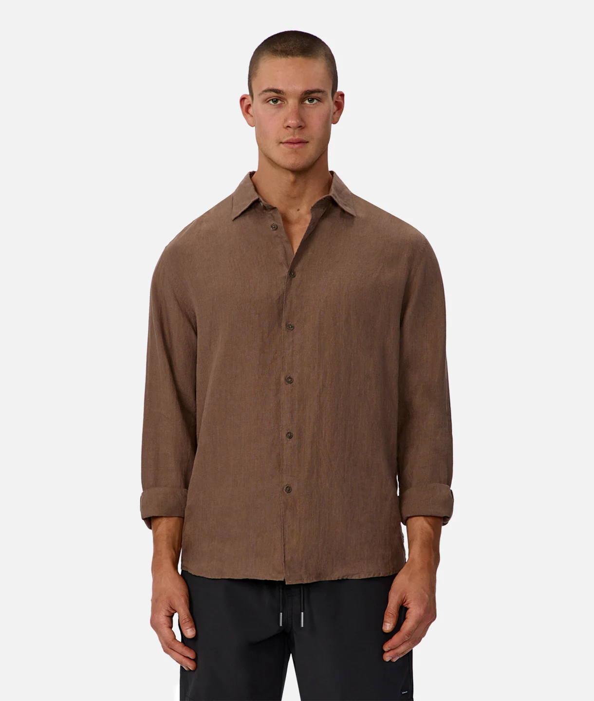 Industrie The St Martins Long Sleeve Linen Shirt - Denim in MACCHIATO