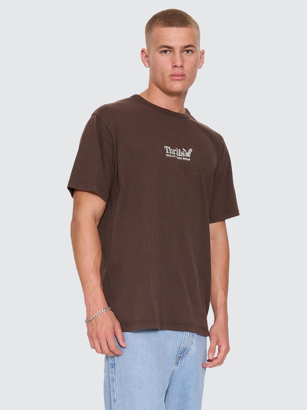 Thrills Co Thrills Workwear Embro Merch Tee - Postal Brown in Postal Brown