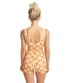 Billabong Womens Sol Groove Retro Surf Bodysuit One Piece Swimsuit in Tangerine