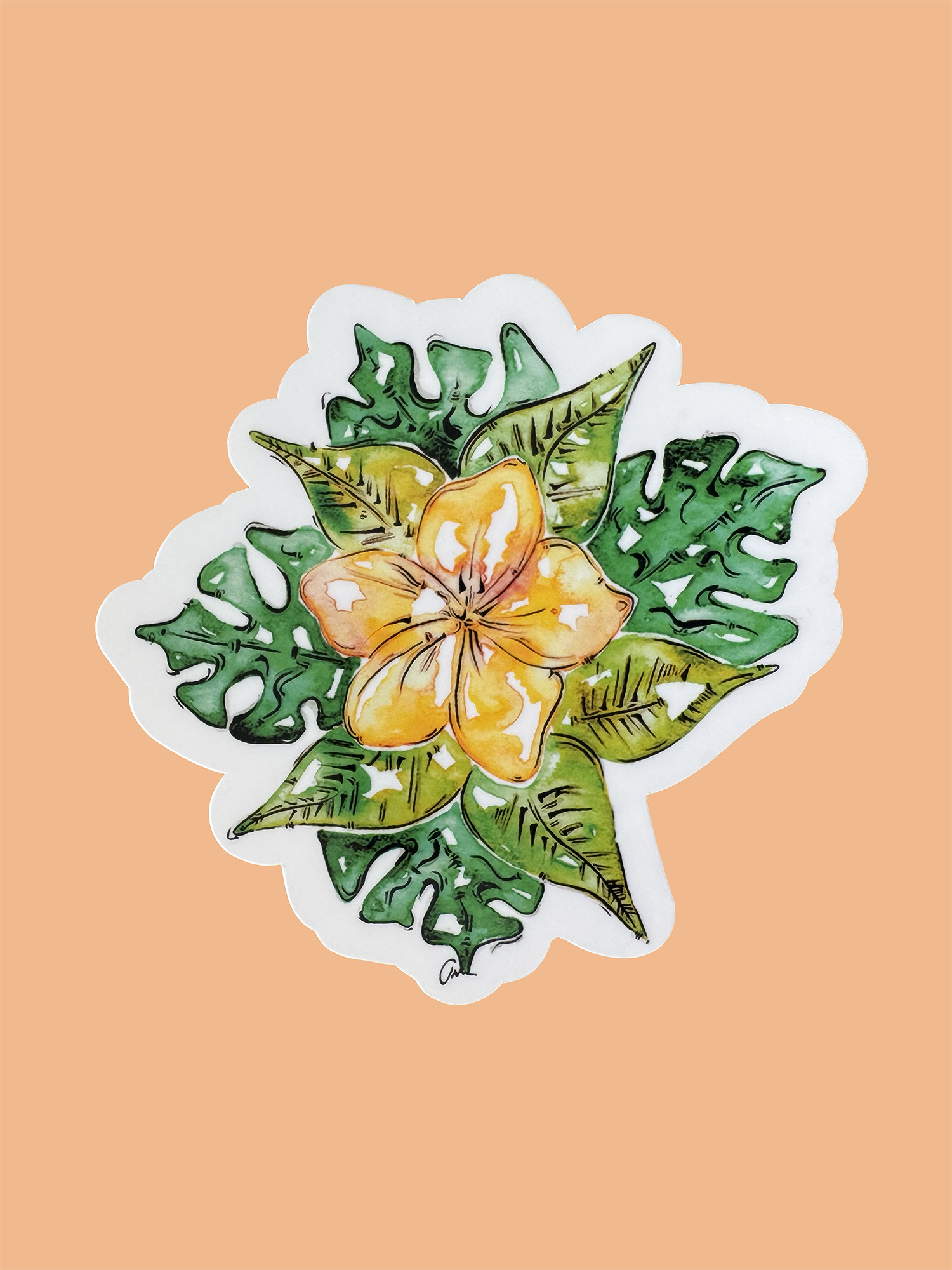 Trevena & Co Franjipani Flower Watercolour Vinyl Sticker in Single