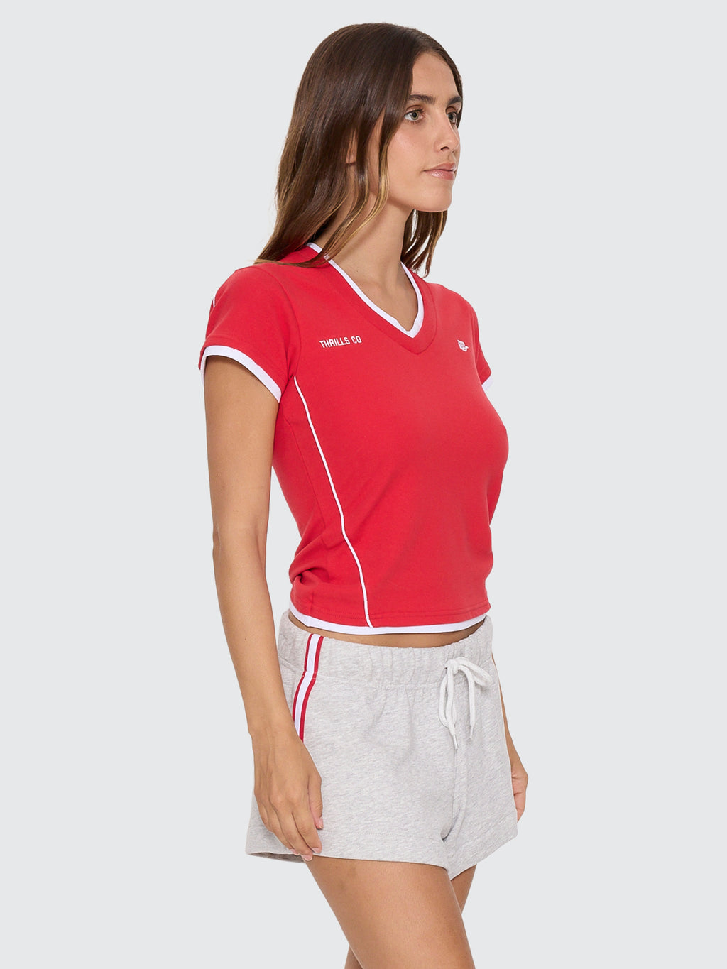 Thrills Co Tournament Of Roses V Neck Club Tee - Winning Red in Winning Red
