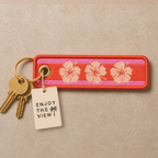 Hibiscus Embroidered Keychain | Coastal Key Fob | Retro surf