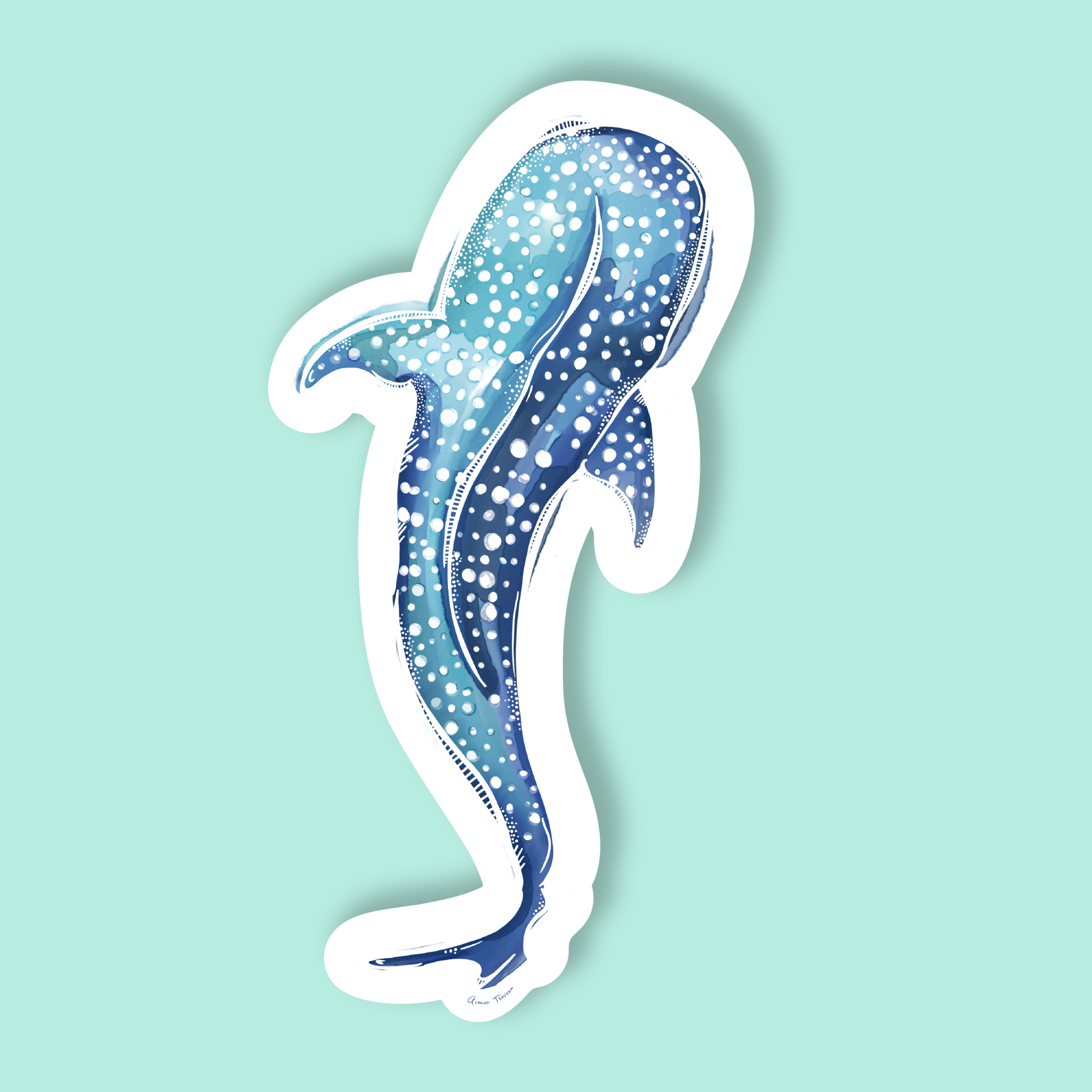 Trevena & Co Whale Shark Watercolour Vinyl Sticker in Single