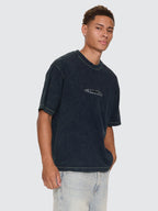 Thrills Co Filtered Embro Oversize Box Crop Tee - Overdye Petrol in Overdye Petrol