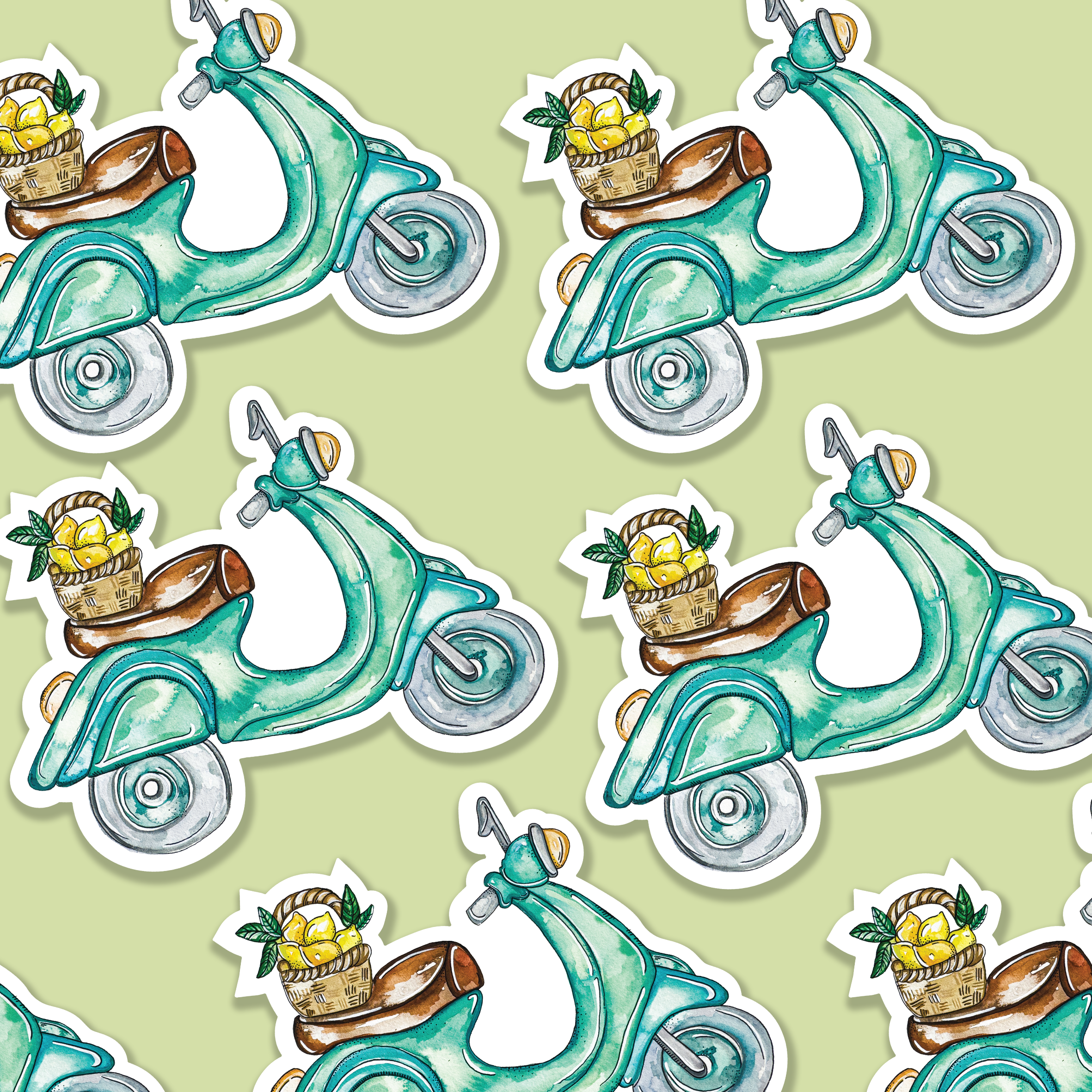 Trevena & Co Vespa Motor Bike Watercolour Vinyl Sticker in Single