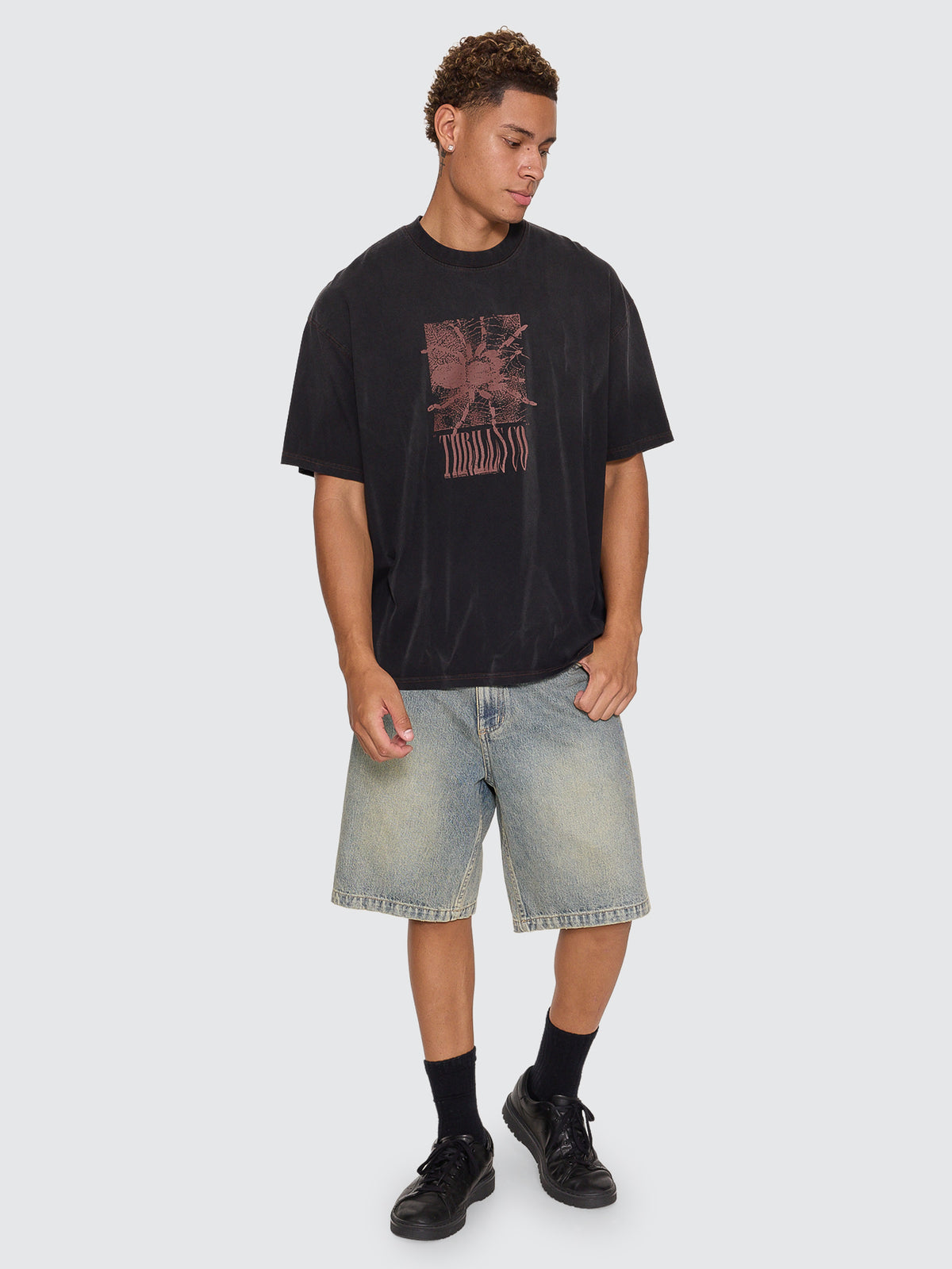 Thrills Co Filtered Mid Slacker Relaxed Long Denim Short - Granite Green Tint in Granite Green Tint