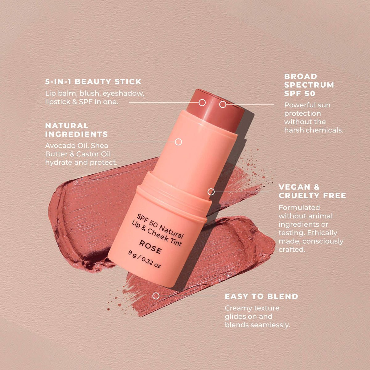 Avocado Zinc Spf 50 Natural Lip & Cheek Tint in Red Earth