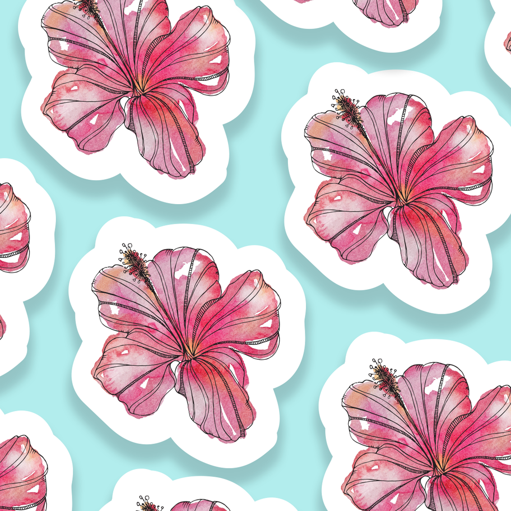 Trevena & Co Hibiscus Flower Watercolour Vinyl Sticker in Single