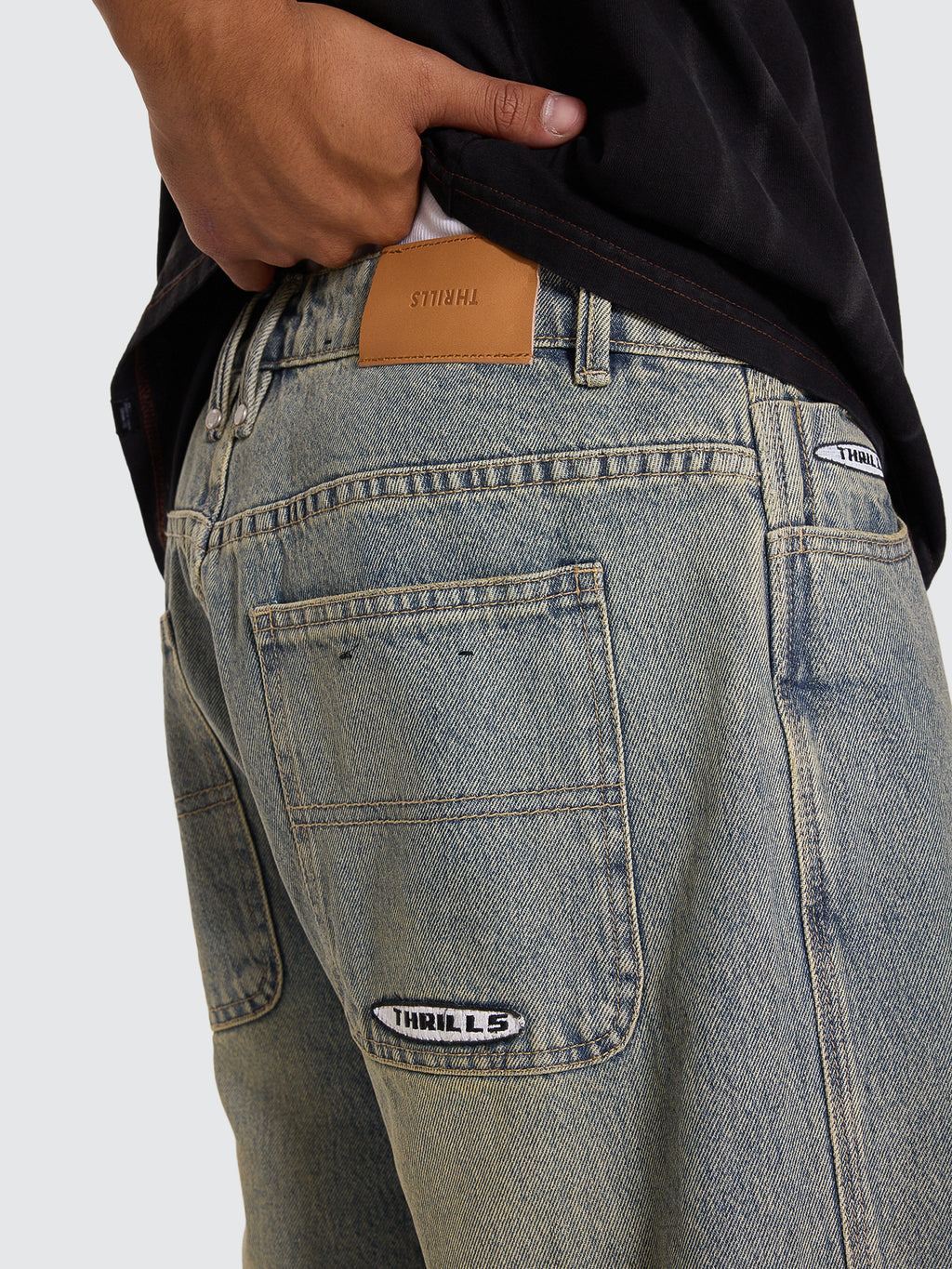 Thrills Co Filtered Mid Slacker Relaxed Long Denim Short - Granite Green Tint in Granite Green Tint
