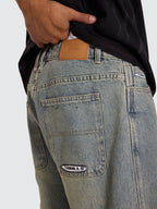Thrills Co Filtered Mid Slacker Relaxed Long Denim Short - Granite Green Tint in Granite Green Tint