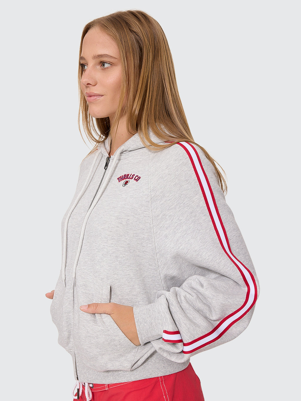 Thrills Co Tournament Of Roses Zip Hood Fleece - Snow Marle in Snow Marle