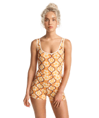 Billabong Womens Sol Groove Retro Surf Bodysuit One Piece Swimsuit in Tangerine