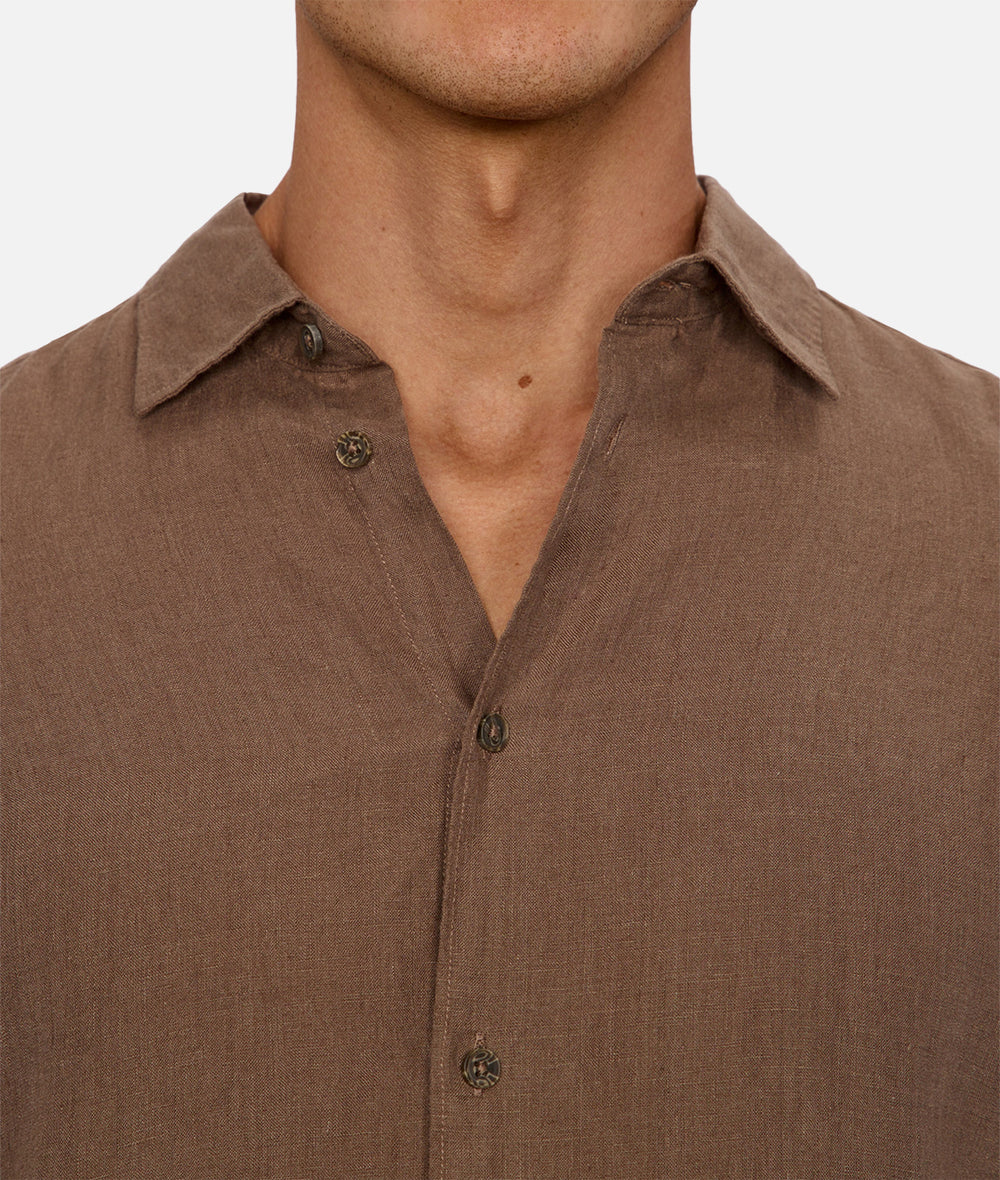 Industrie The St Martins Long Sleeve Linen Shirt - Denim in MACCHIATO