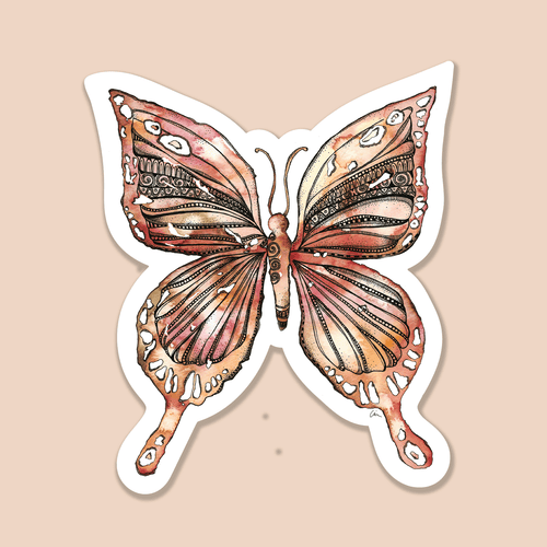 Trevena & Co Butterfly Mandala Watercolour Vinyl Sticker in Single