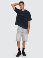 Thrills Co Filtered Embro Oversize Box Crop Tee - Overdye Petrol in Overdye Petrol