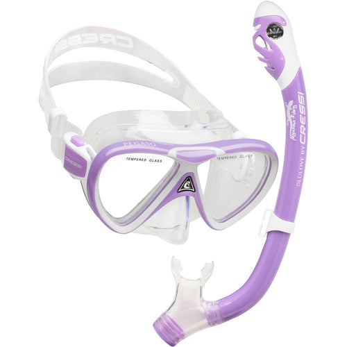 Cressi Pegaso + Iguana Dry Jr MS Set in Lilac/White