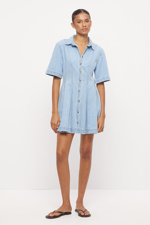 Mon Renn Hallie Denim Shirt Dress Light Blue in Light Blue