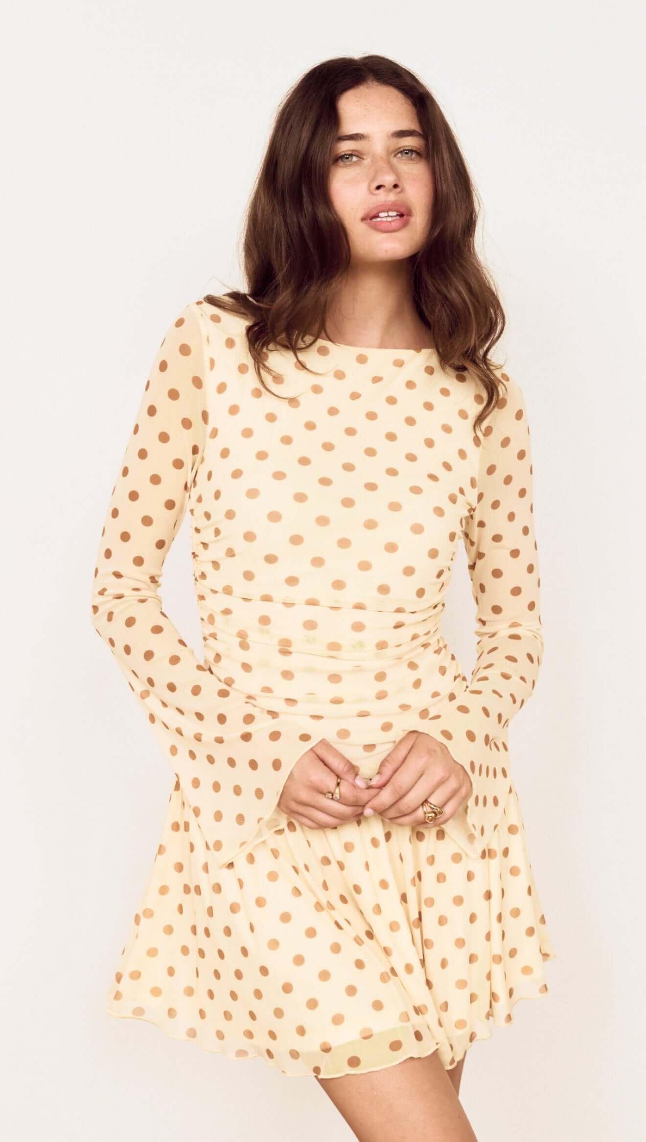 Minkpink Butter Yellow Polka Dot Mini Dress with Drop Waist in Butter Spot