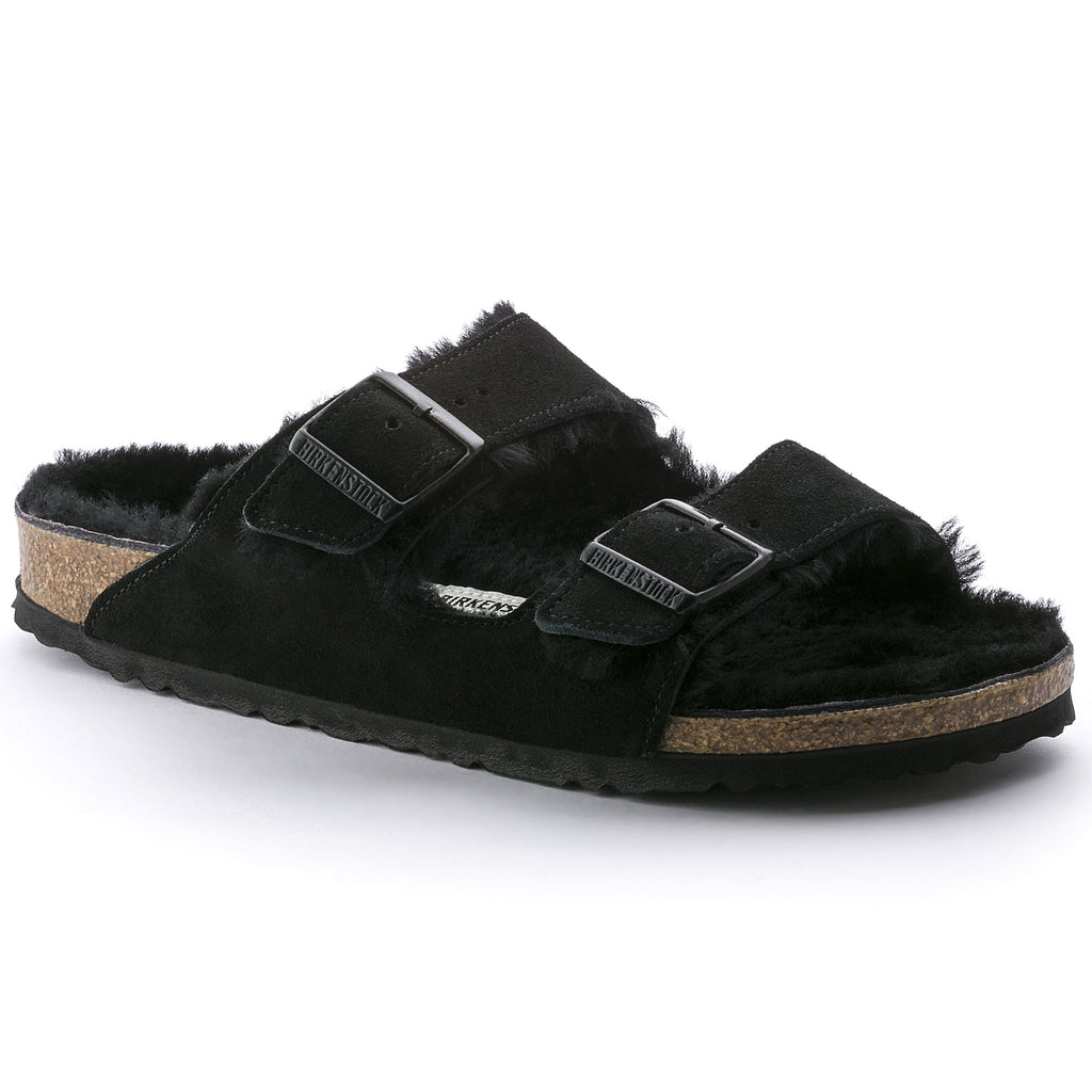 Birkenstock Arizona Shearling Black Suede Leather/Shearling Regular in Black