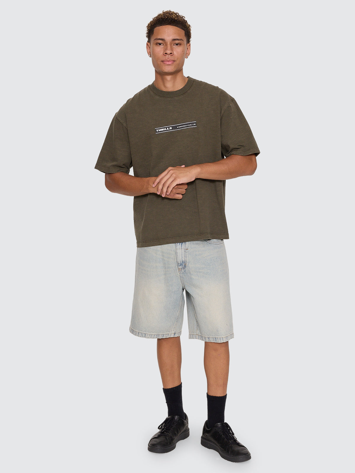 Thrills Co Paradise Built Oversize Box Crop Tee - Olive Night in Olive Night