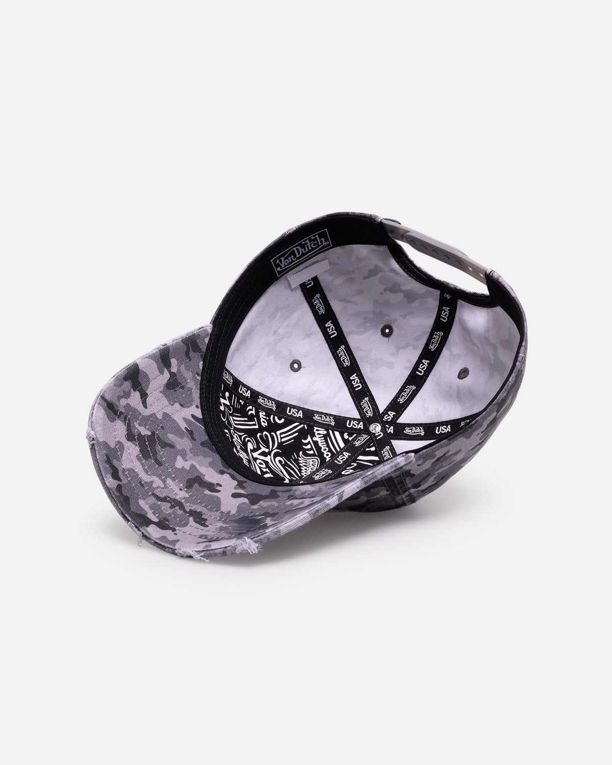 Von Dutch Distressed Dad Strapback Grey Camo in Single