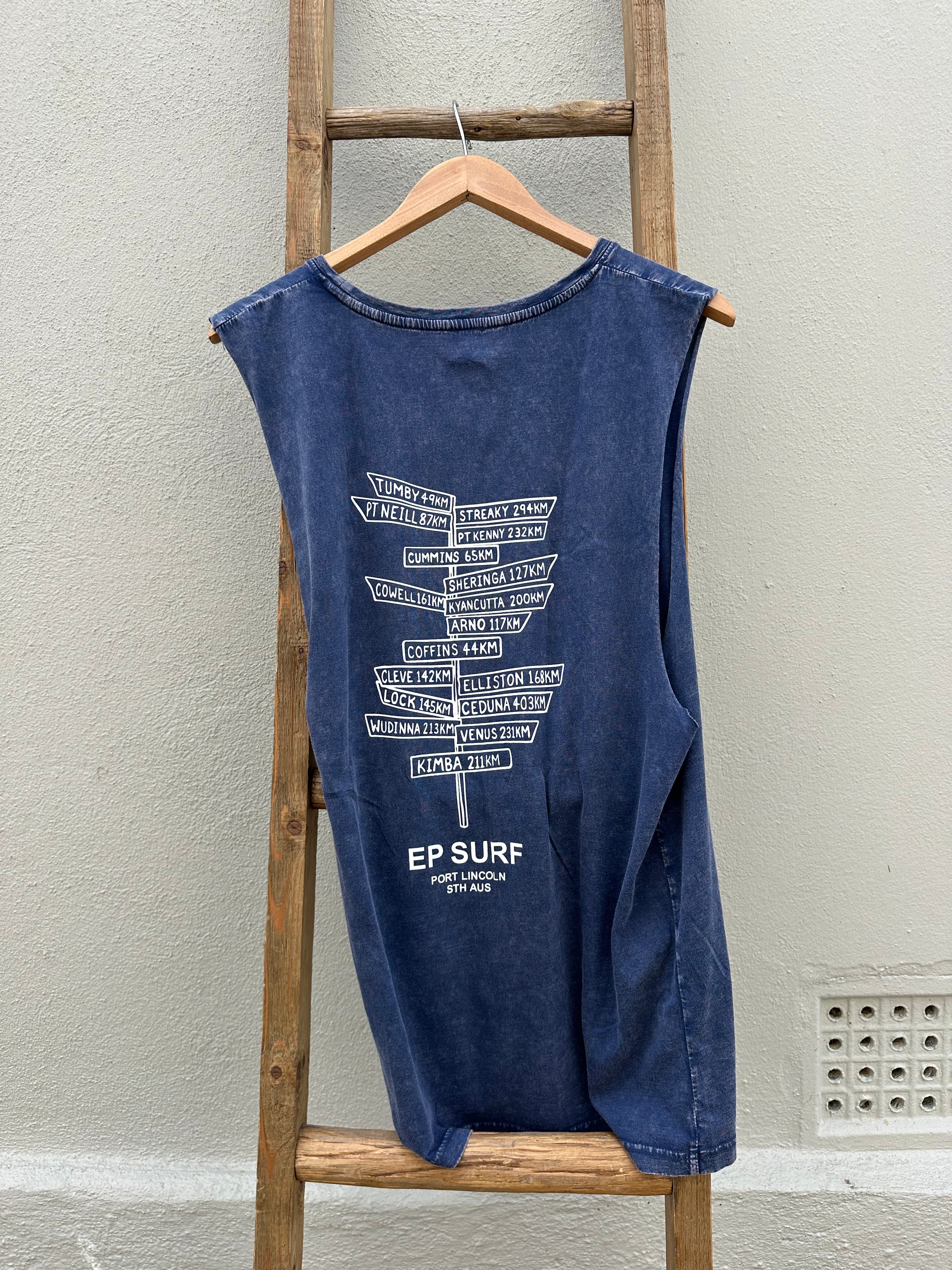 EP SURF Mens Signs Muscle Tank - Blue Stonewash/White