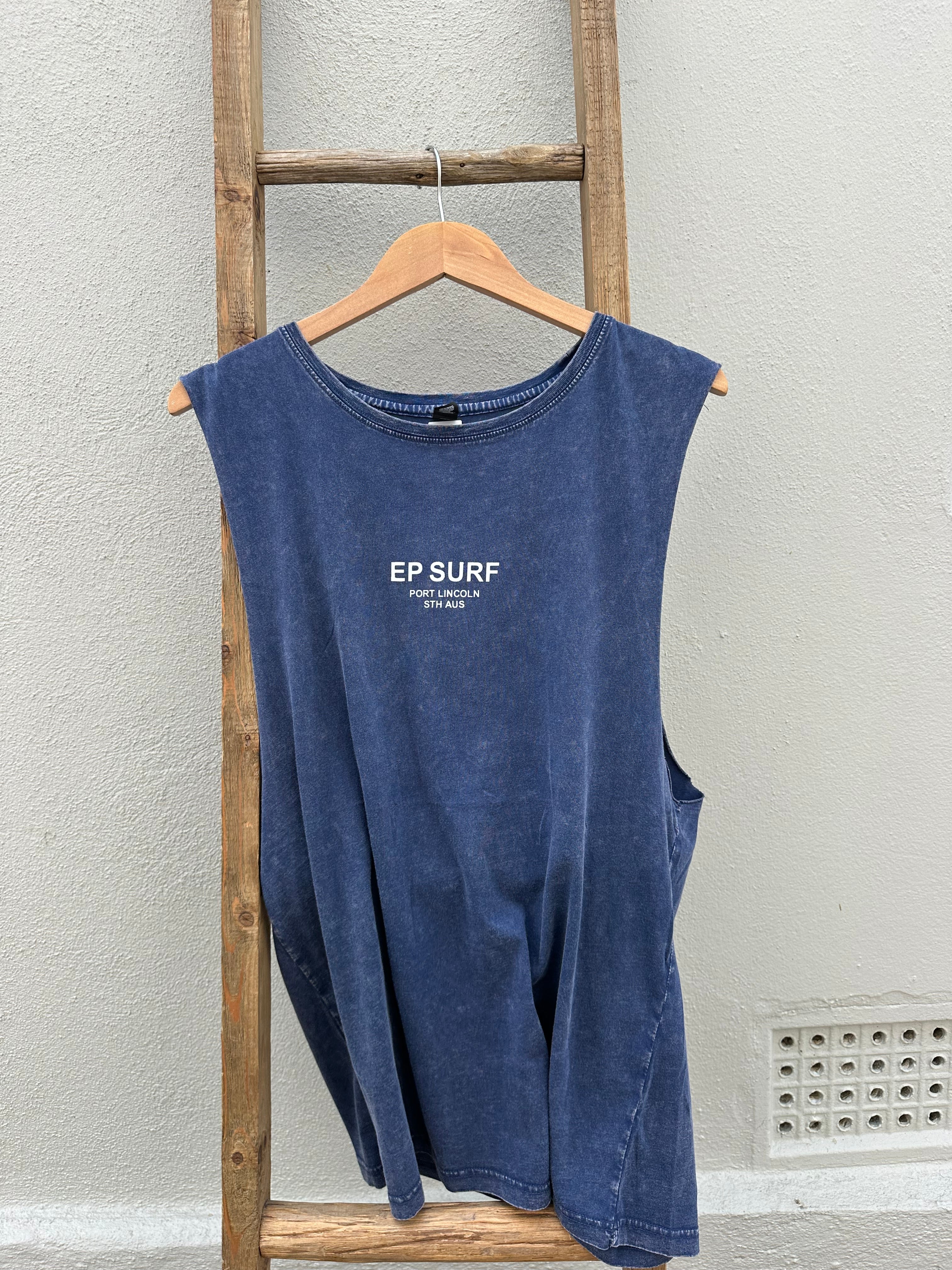 EP SURF Mens Signs Muscle Tank - Blue Stonewash/White