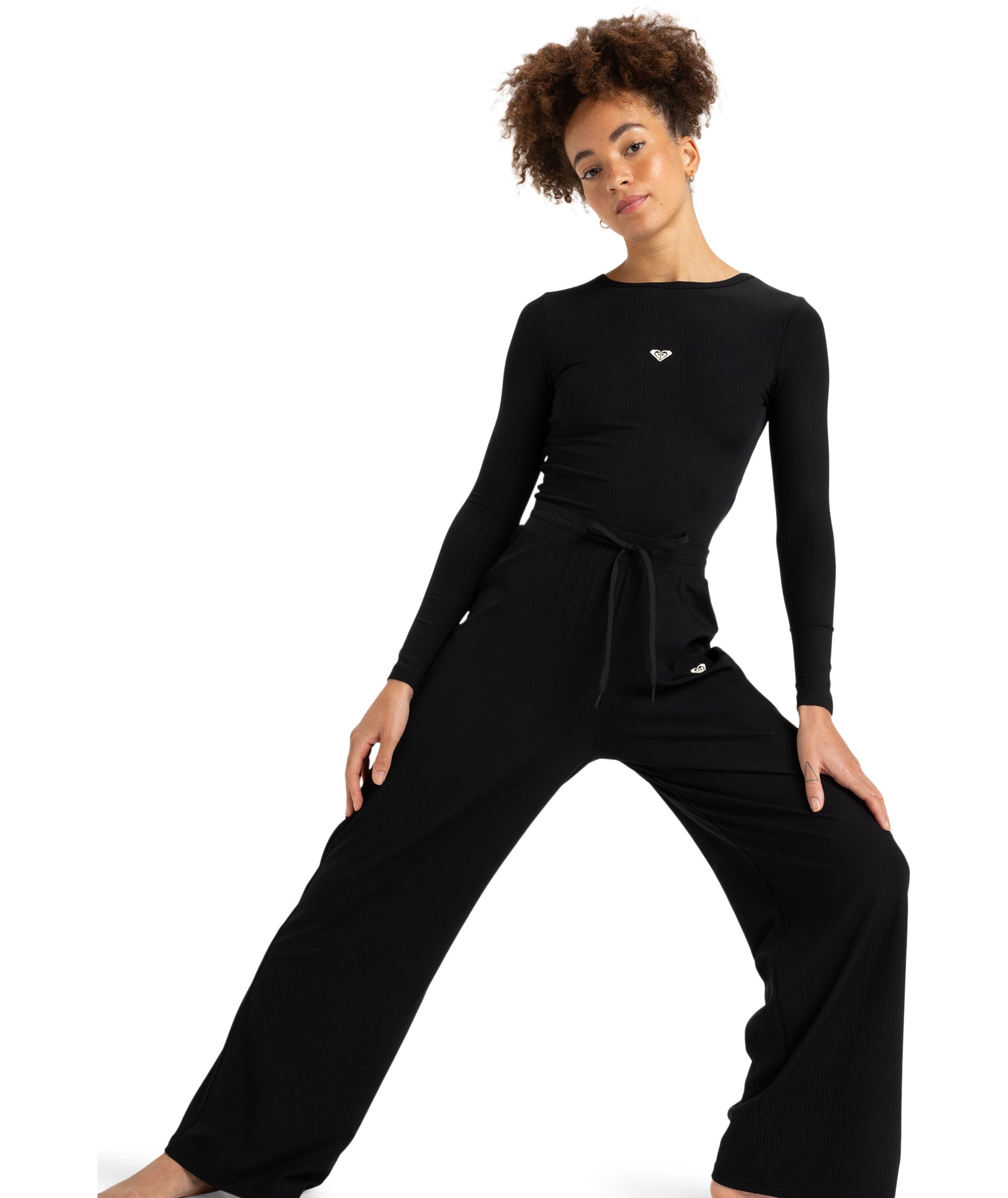 Roxy Rise & Vibe Rib Wide Leg Pants in ANTHRACITE