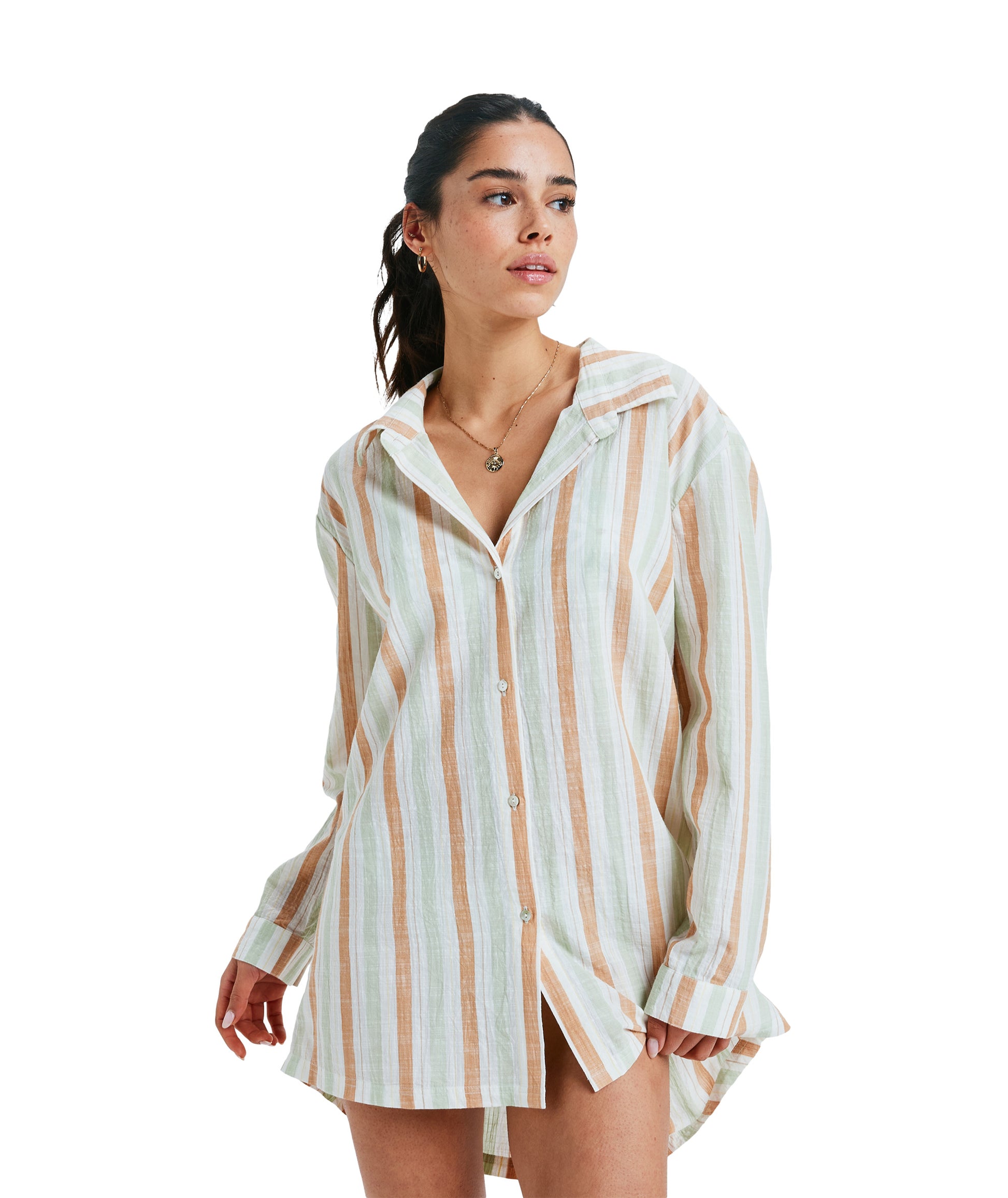 Roxy New Blue Riptide in LAUREL GREEN CARVER STRIPE SWI