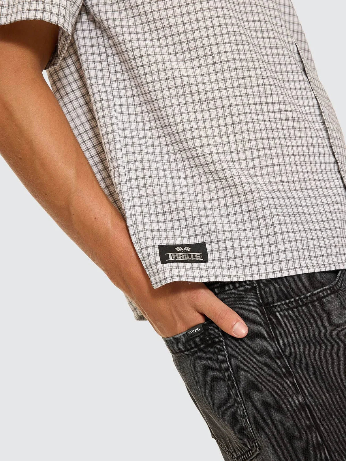 Thrills Co Super Charged Short Sleeve Cropped Check Work Shirt - White